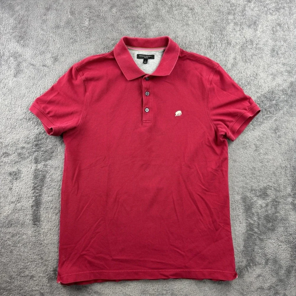 Banana Republic Polo Shirt Mens L Red Slim Fit Pique Elephant Logo Preppy